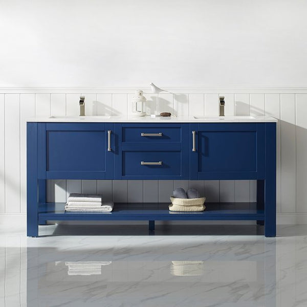 Cortona Jewelry Blue Double Sink Bathroom Vanity - The Flooring Factory