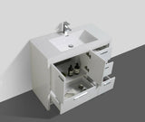 Arya White Single Sink Bathroom Vanity/ Right Side Drawers - The Flooring Factory