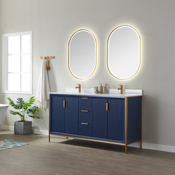 Giza Royal Blue Double Sink Bathroom Vanity - The Flooring Factory