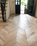 Vintage White-Wash Chevron- French Connection Collection - Engineered Hardwood Flooring by The Garrison Collection - The Flooring Factory