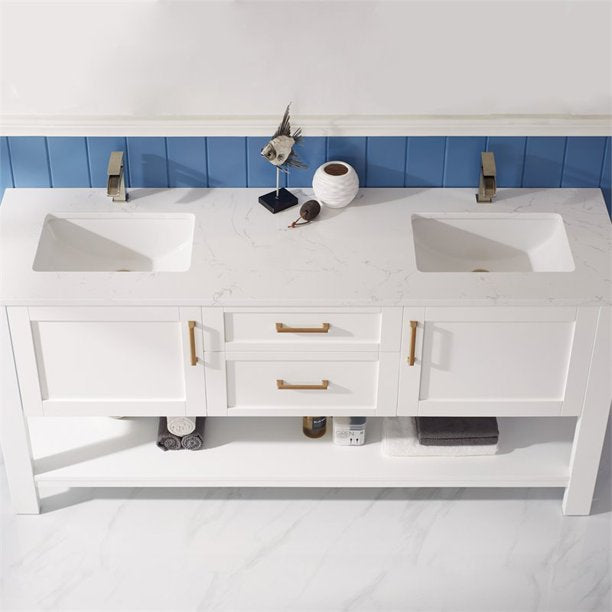 Cortona White Double Sink Bathroom Vanity - The Flooring Factory