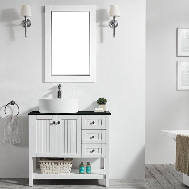 Potenza White Single Sink Bathroom Vanity - The Flooring Factory