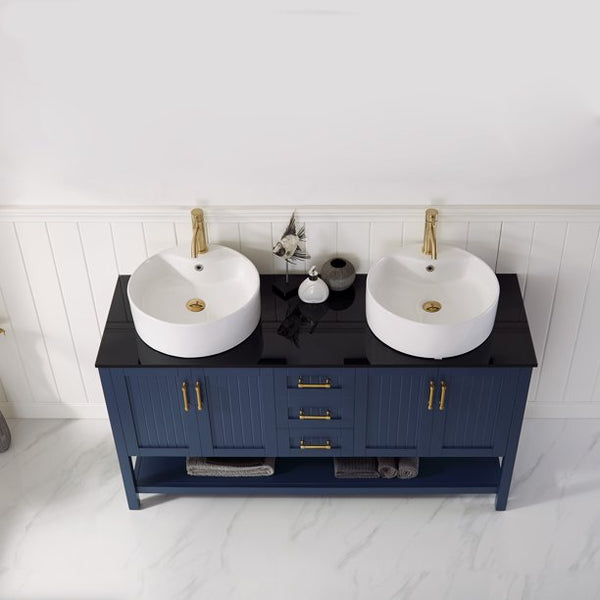 Potenza Royal Blue Double Sink Bathroom Vanity - The Flooring Factory