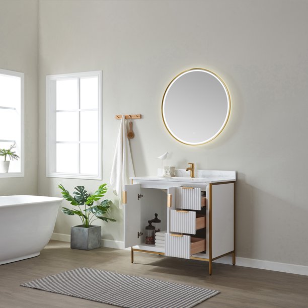 Giza White Single Sink Bathroom Vanity - The Flooring Factory