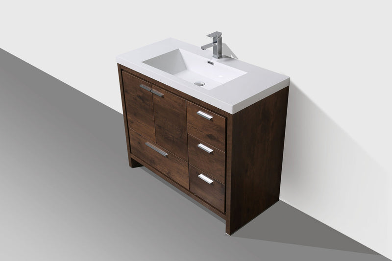 Arya Rose Wood Single Sink Bathroom Vanity/ Right Side Drawers - The Flooring Factory