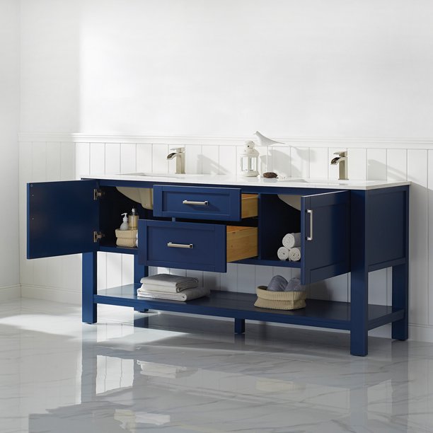Cortona Jewelry Blue Double Sink Bathroom Vanity - The Flooring Factory
