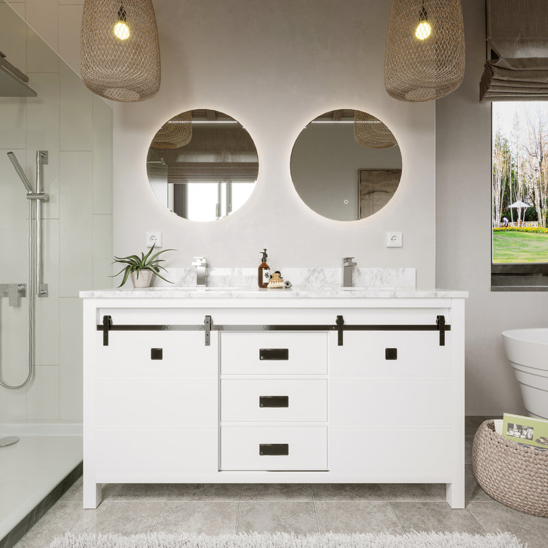 Florentino White Double Sink Bathroom Vanity - The Flooring Factory