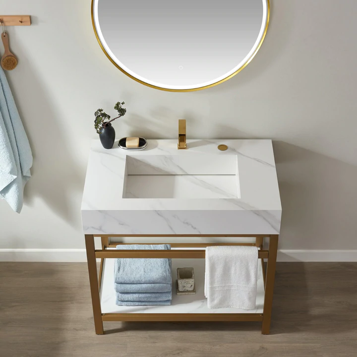 Balboa Gold Single Sink Bathroom Vanity - The Flooring Factory