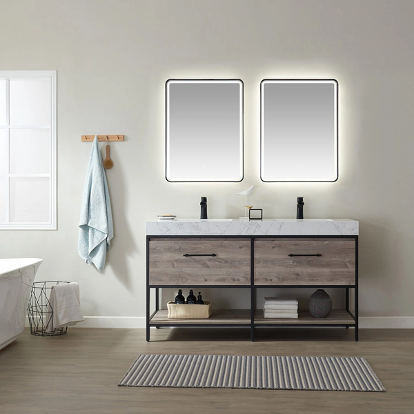 Piru M Oak Double Sink Bathroom Vanity - The Flooring Factory