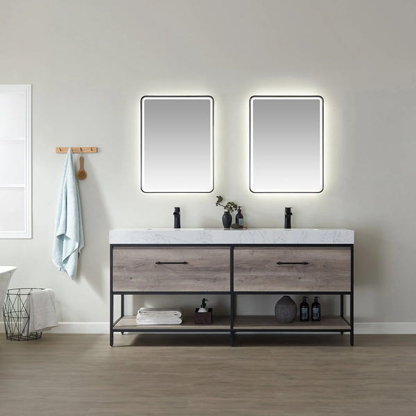 Piru M Oak Double Sink Bathroom Vanity - The Flooring Factory