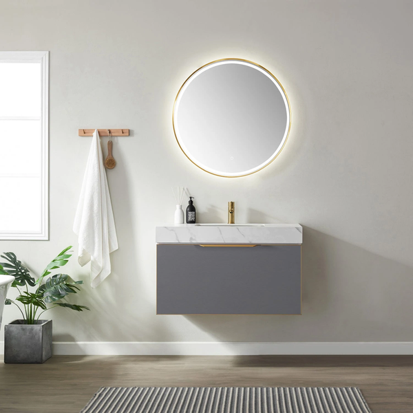 Athena Elegant Grey Single Sink Bathroom Vanity - The Flooring Factory