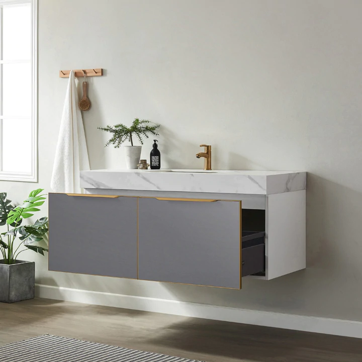 Athena Elegant Grey Single Sink Bathroom Vanity - The Flooring Factory