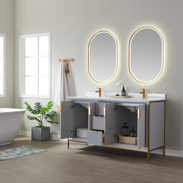 Giza Paris Grey Double Sink Bathroom Vanity - The Flooring Factory
