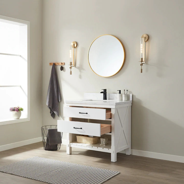 Vineyard White Single Sink Bathroom Vanity - The Flooring Factory