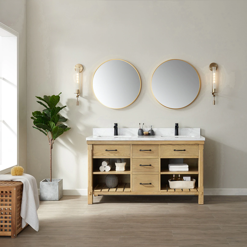Vineyard Ash Wood Double Sink Bathroom Vanity - The Flooring Factory