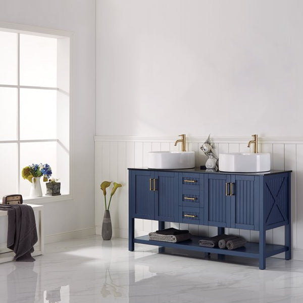 Potenza Royal Blue Double Sink Bathroom Vanity - The Flooring Factory