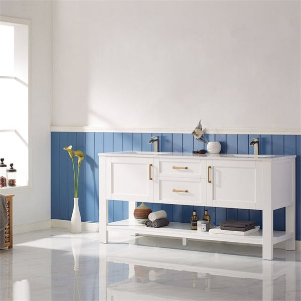 Cortona White Double Sink Bathroom Vanity - The Flooring Factory