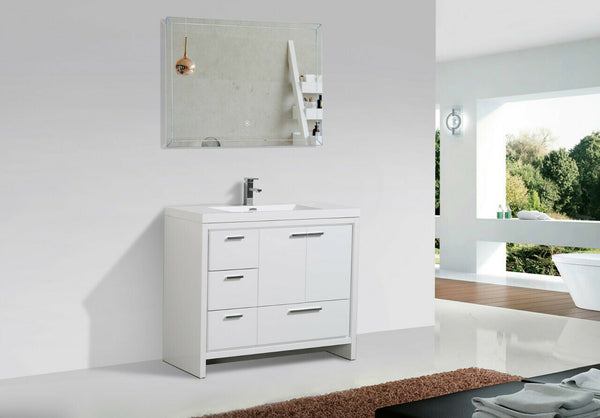 Arya White Single Sink Bathroom Vanity/ Left Side Drawers - The Flooring Factory