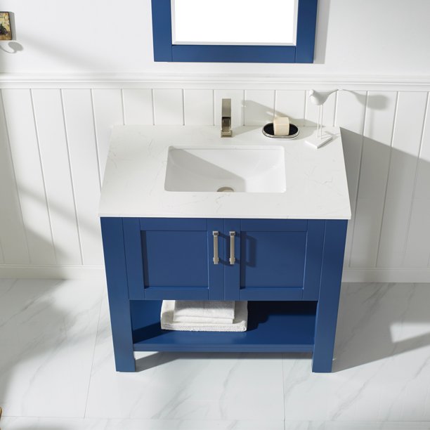Cortona Jewelry Blue Single Sink Bathroom Vanity - The Flooring Factory
