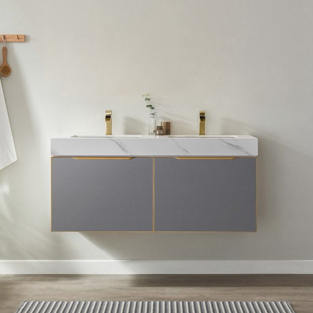 Athena Elegant Grey Double Sink Bathroom Vanity - The Flooring Factory